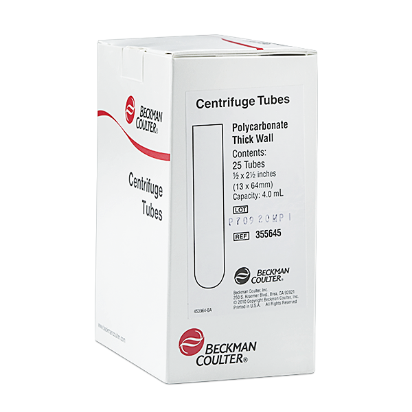 355645_4 mL Open-Top Thickwall Polycarbonate Tube, 13 x 64mm - 25Pk